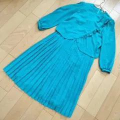 ✨レトロワンピース✨長袖プリーツワンピース レトロ 昭和 ヴィンテージ グリーン