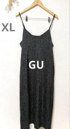 GU ジーユー ドット サテン キャミソール ワンピース ブラック