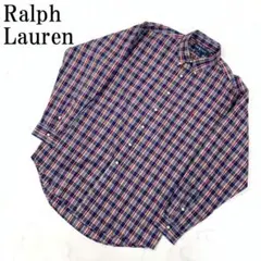 LA8867 ラルフローレン 長袖シャツ 赤 青 コットン100％ チェック L