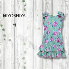 HIYOSHIYA　森英恵　花柄リゾートワンピース　プリーツ　リボン　薔薇レトロ