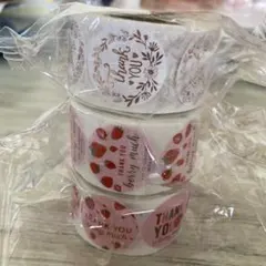 【まとめ売り】 サンキューシール　3ロール いちご 箔押し 梱包用 ラッピング