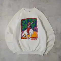 90s US製　フルーツオブザルーム　スウェット　イラスト　カウボーイ　短丈　白