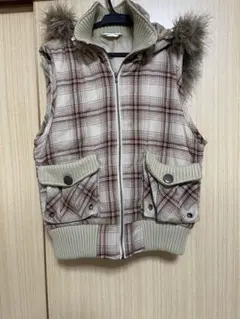 チェック柄ファー付きベスト