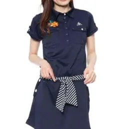 美品 le coq sportif ルコック 半袖ワンピース紺 M ゴルフ 花のサムネイル