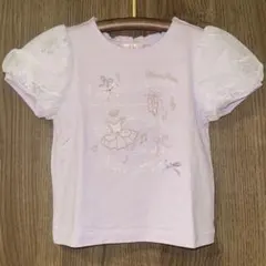 美品　メゾピアノ　バレエ＆音符　パフスリーブTシャツ　ラベンダー　110cm