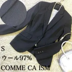【コムサイズム】ジャケット 濃紺　S シングルブレスト　シャドーストライプ