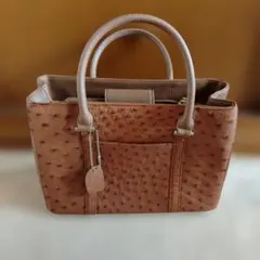 オーストリッチ ハンドバッグ ブラウン型押し