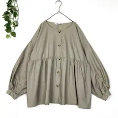 ZARA ペプラムブラウス L相当 グレージュ 春トップス