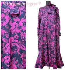 レトロ●美品●レナウンルック●マーメイドワンピース●ネイビー×ローズ