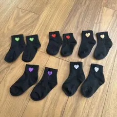 キッズ靴下 10足セット ブラック ハート刺繍