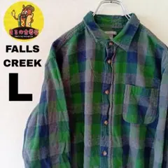 USA古着 FALLSCREEK　ネルシャツL　グリーングレー　チェックのサムネイル