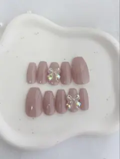 22.韓国ネイルチップ　ピンク　オーロラリボンネイルチップ　ワンホンネイル