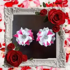 花のヘアアクセサリーヘアゴム 2個ローズセット【コサージュとしても】