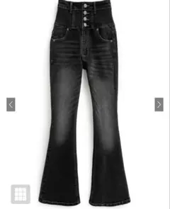 GRL ハイウエストストレッチフレアデニムパンツ cu531 ブラック