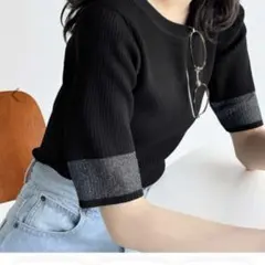 クラシカルエルフ　袖口シアーリブニット　L 美品