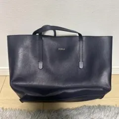 FURLA ネイビー ハンドバッグ ストライプポーチ付き