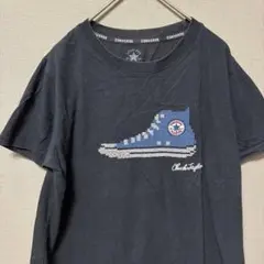 コンバース　スニーカー刺繍クルーネックTシャツ(L)ブラックコットン100%のサムネイル