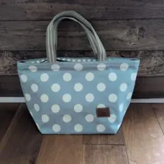 ハンドメイド 保冷温バッグ トートバッグ ファスナー付き お弁当 ドット 水色