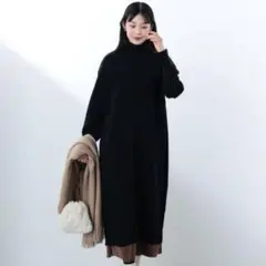 【新品タグ付き】BEAMS HEART ハイネックニットワンピース ブラック