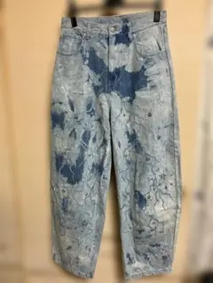 GRANCY ボタンデザイングラフィックワイドデニムパンツ ライトブルー M