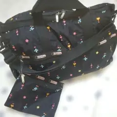 【美品】レスポートサック 刺繍 ボストンバッグ スプリー柄　ポーチ付き