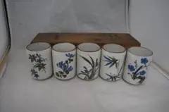 [2029] 五彩湯呑　5客セット　木箱入り