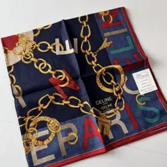新品 セリーヌ CELINE チェーン柄 大判 ハンカチ スカーフ 58センチ