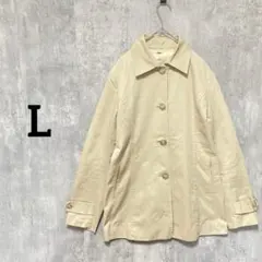 ベージュ ボタン付き トレンチコート Lレディース　綿100％ カジュアル秋冬