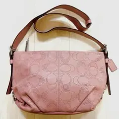 【美品】COACH パンチングレザー　ワンショルダーバック　2way ピンク