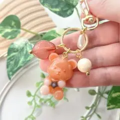 334 大人可愛い カフェオレカラー くま レジン キーホルダー 目印チャーム