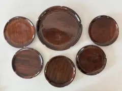 木製 銘々皿 6枚セット 菓子皿 大皿1枚 小皿5枚 和食器 丸型 取り皿のサムネイル