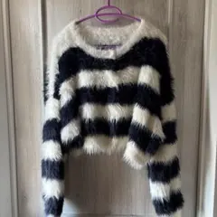 GRLボーダー シャギーニット カーディガン