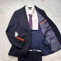 現行 極美品 ポールスミス ドーメル 花柄 ネイビー セットアップ 総裏 M