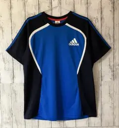 【美品】アディダス プリントロゴ ラグランスリーブ ゲームシャツ サッカー青XO