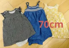 【UNIQLO・H&M】デニム&ギンガムチェックロンパース&花柄70cm 女の子