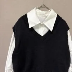【新品未使用】グレイル　エーラインシャツ&ニットベストセット(M)シンプル重ね着