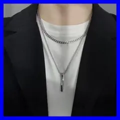 シルバー 2本チェーン ネックレス　男女兼用　ユニセックス　韓国　ペンダント