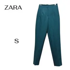 【ZARA】ハイウエストテーパードパンツ 脚長効果 グリーンSサイズ