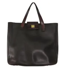 CELINE セリーヌ　レザー トートバッグ　肩掛け　ロゴ金具　クロコ型押し　茶