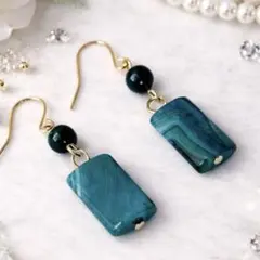 天然石縞瑪瑙のシンプルなピアス 金属アレルギー対応　14kgf変更可能