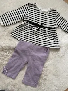 après les cours ストライプカットソーと紫パンツセット