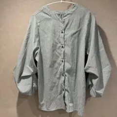 バルーン袖長袖シャツ　ギンガムチェック　グリーン　2WAY 美品