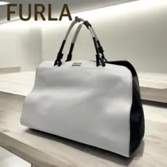 【美品】FURLA 白黒 2WAY 本革バッグ 肩掛け可 イタリア製