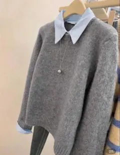 【新品未使用】shein グレー シャツ付きセーター 長袖 M