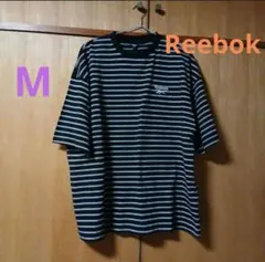 【新品】リーボック　Reebok ボーダー Tシャツ M ブラック　刺繍