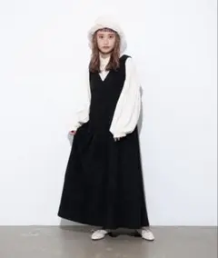 【試着のみ】コーデュロイタックジャンパースカート　Black