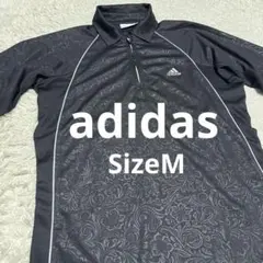 アディダス 半袖 ハーフジップ ポロシャツ ボタニカル柄 ブラック メンズ M
