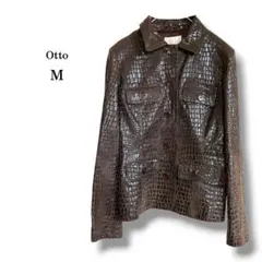 【Otto】レザージャケット　クロコ型押し　ダークブラウン　ピッグレザー　Mのサムネイル