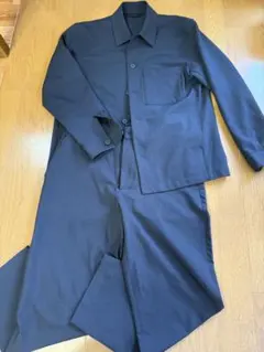 UNIQLOセットアップ　感動シャツJ イージーP ウールライク ネイビーS