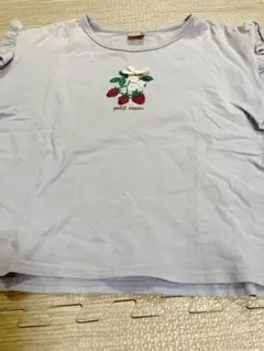 petit main いちご刺繍 フリル袖Tシャツ